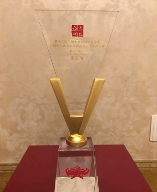 著名衣柜品牌索菲亚荣获“中国中小板上市公司价值五十强前十强”奖