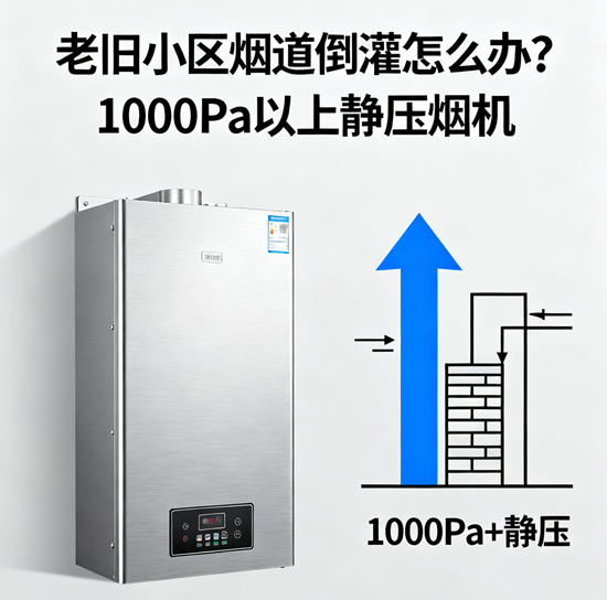 老旧小区烟道倒灌怎么办?1000Pa以上静压烟机实测有效!