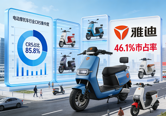 电动摩托车行业CR5集中度达85.8%:雅迪以46.1%市占率稳居龙头